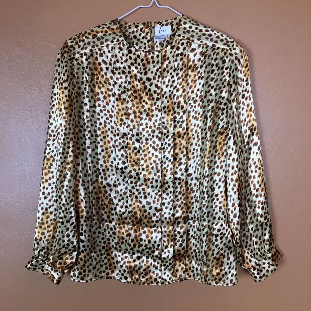 VINTAGE / Cheetah Print + Gold Blouse - Picture 2 of 7